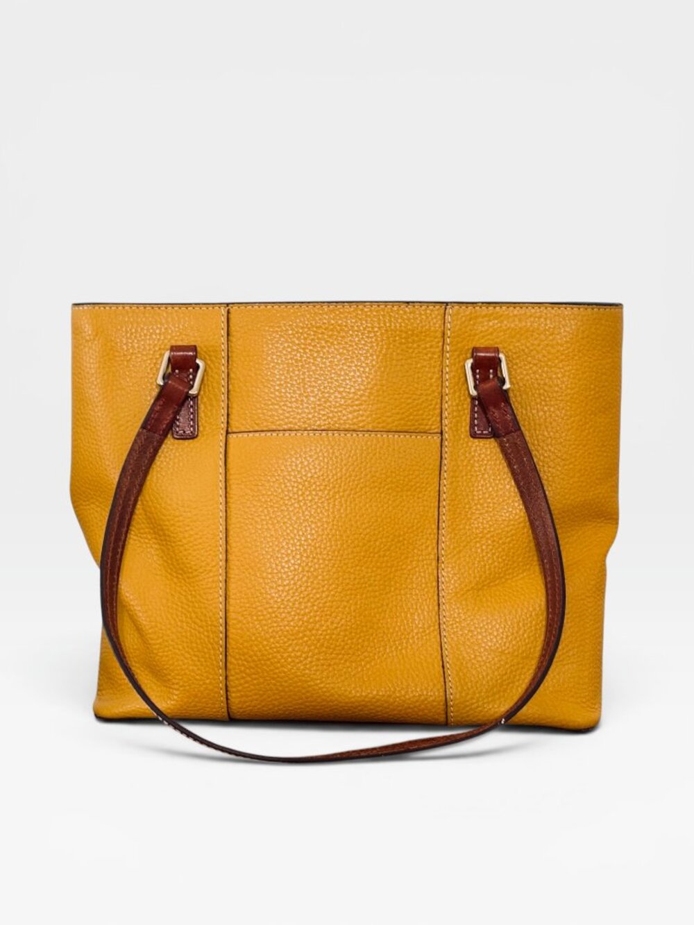 Dooney & Bourke Lexington collection Mustard & Brown Pebbled Leather Tote - Picture 2 of 8
